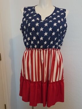 Womens' Navy and Red Star & Stripe Sleeveless Dress